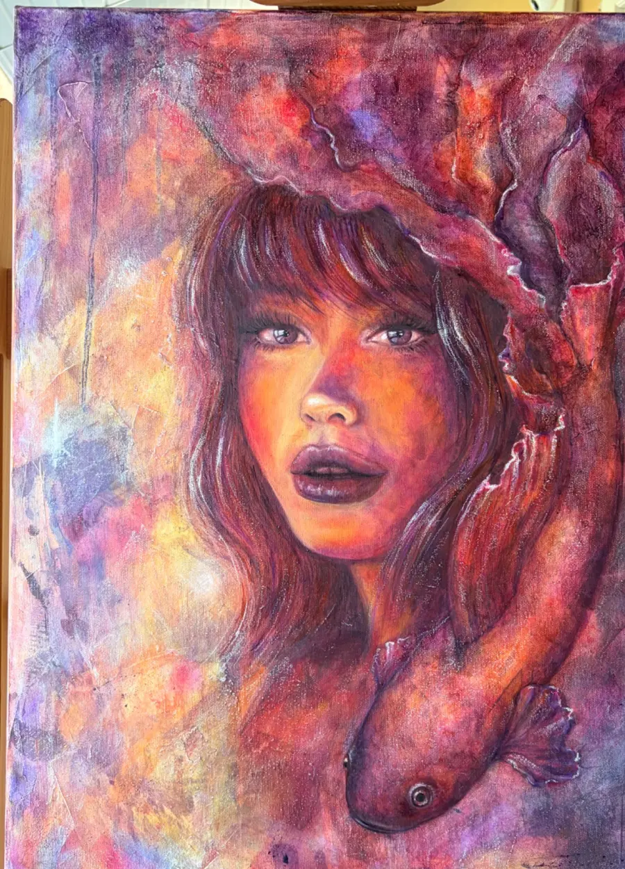 Peinture originale aux tonalités violettes réalisée par Aude